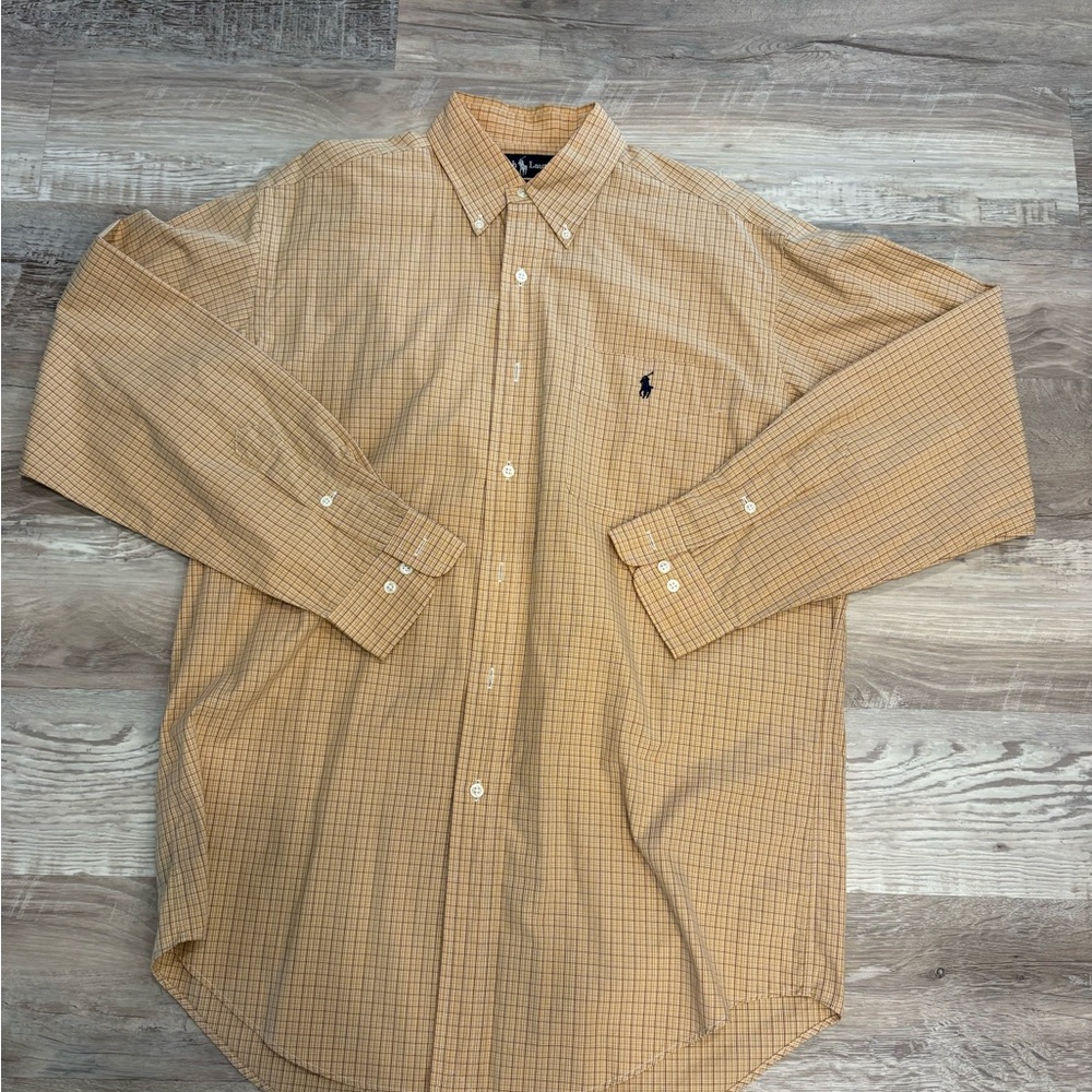 Ralph Lauren Tan Plaid Button-Down Dress Shirt
